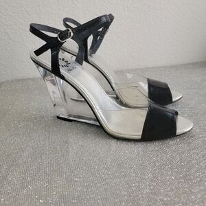 Yellow Box Bermuda Black and Clear Wedge Sandals